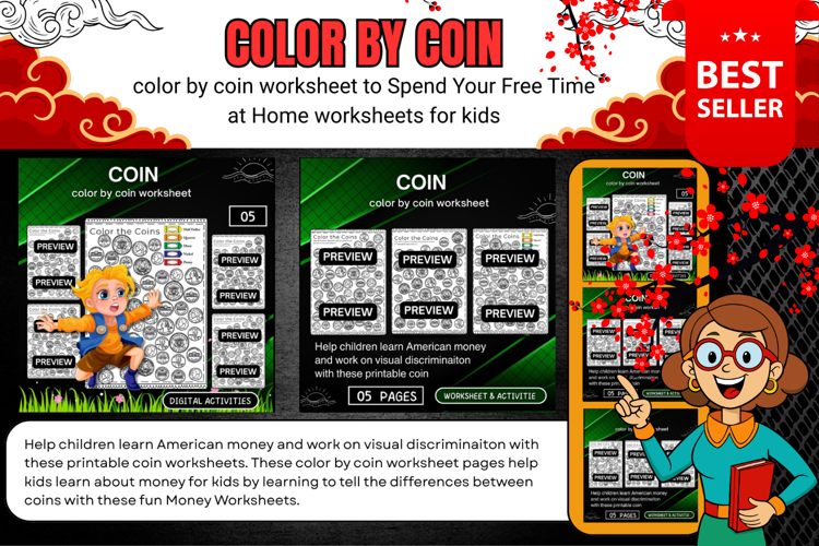 color by coin worksheet Printable activities for kids games