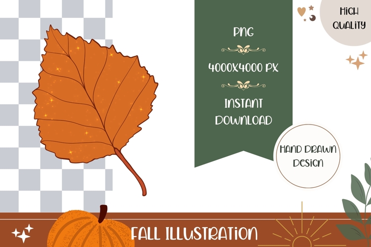 Golden Fall Leaves Illustration, Fall PNG, Fall Print