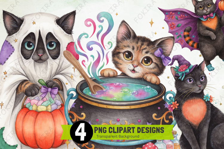Whimsical Black Cat Halloween PNG, whimsical black cat clipa