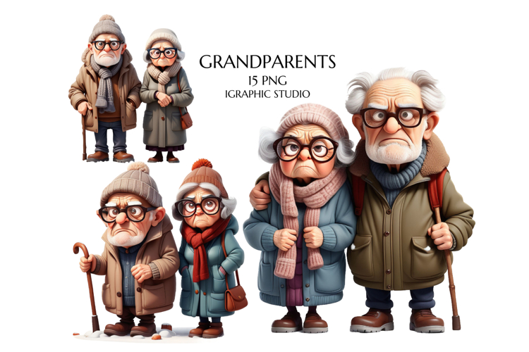 Autumn grandparents clipart, Old couple clipart