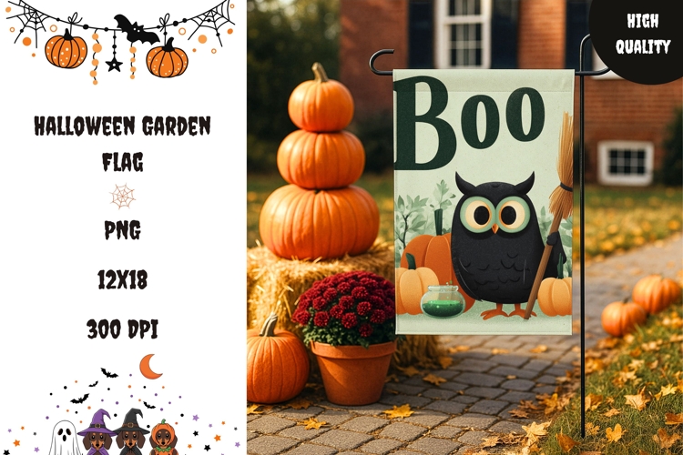 Boo Halloween Garden Flag, Halloween Owl Garden Flag Design