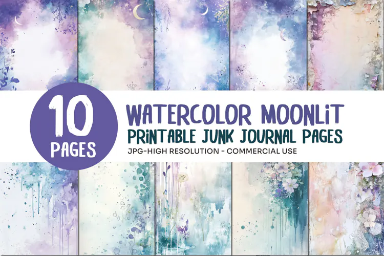 Watercolor Moonlit Junk Journal Pages