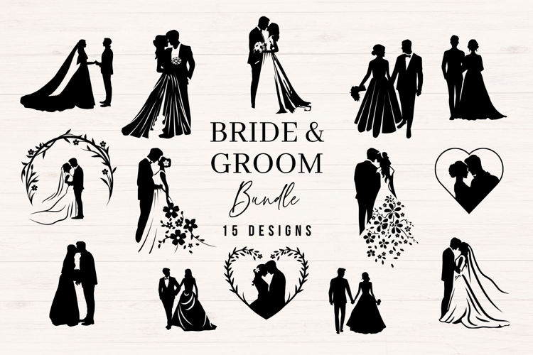 Bride and Groom SVG Bundle | 15 Wedding Couple Silhouettes