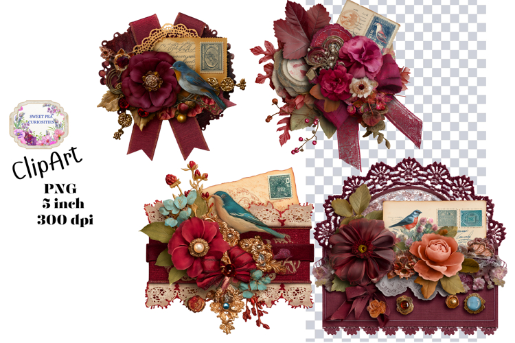 Tags, Flowers, Label, Ephemera, PNG, Junk Journal, clipart