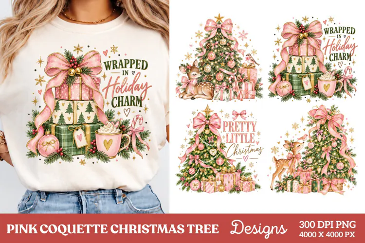 Pink Coquette Christmas PNG, Pretty Little Christmas Tree PN