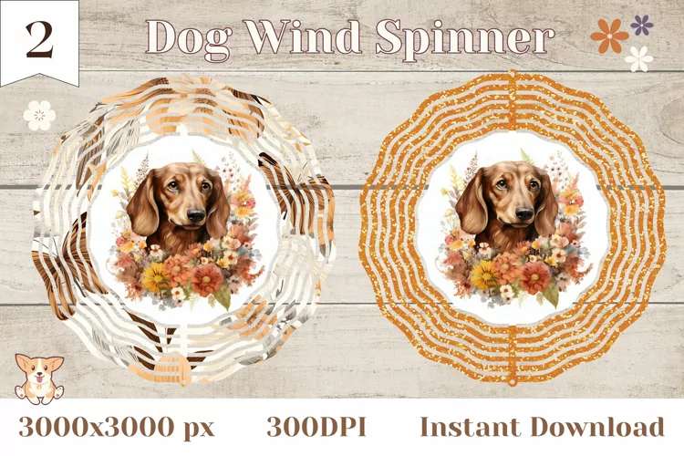 Watercolor Dog Wind Spinner Design, Dachshund Sublimation