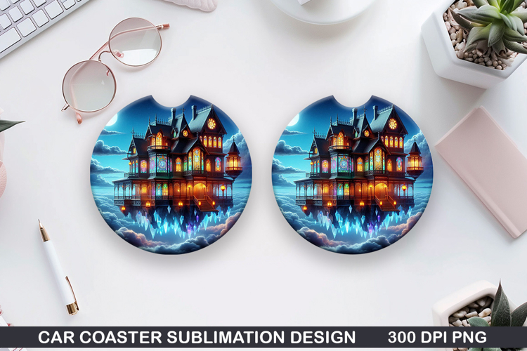 Mansion Car Coaster Sublimation |Halloween Coaster PNG