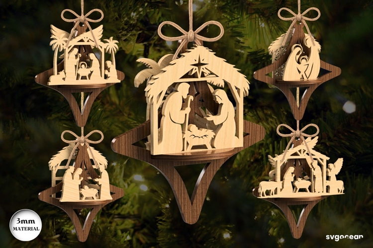 3D Nativity Scene Ornaments Bundle | Glowforge | SVG