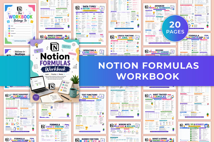 Notion Formulas Workbook | Formula Guide, Practice & Product example image 1