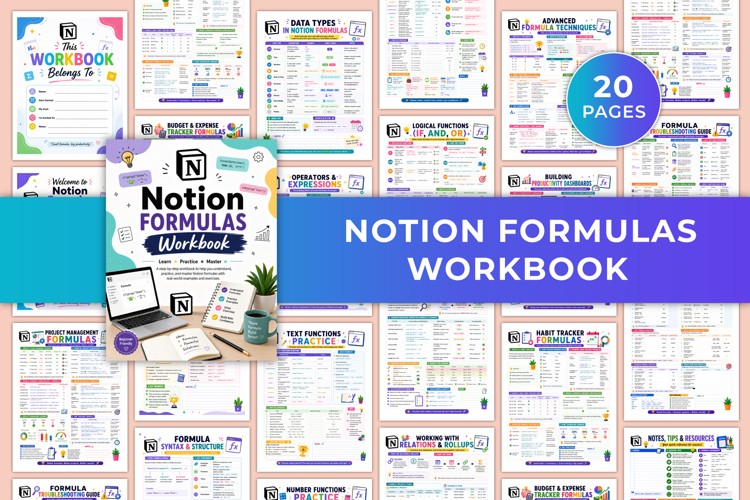 Notion Formulas Workbook | Formula Guide, Practice & Product