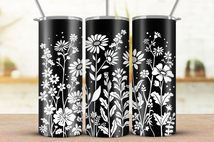 20oz Skinny Tumbler laser svg, Wildflowers pattern wrap