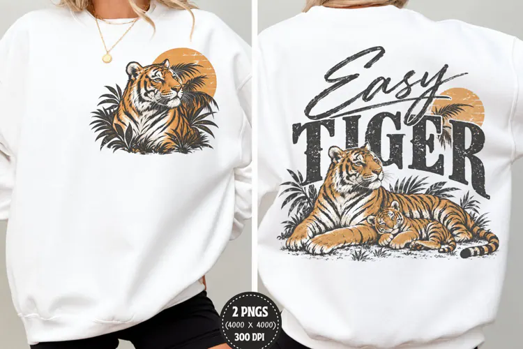 Easy Tiger Front Back PNG, Tiger Front Back Shirt Design, Vi