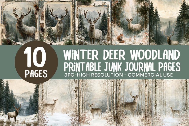 Winter Deer Woodland Junk Journal Pages example image 1