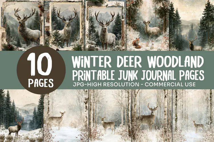 Winter Deer Woodland Junk Journal Pages
