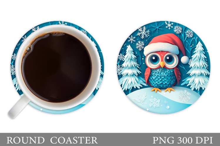 Christmas Owl Coaster Sublimation. Christmas Coaster Design example image 1