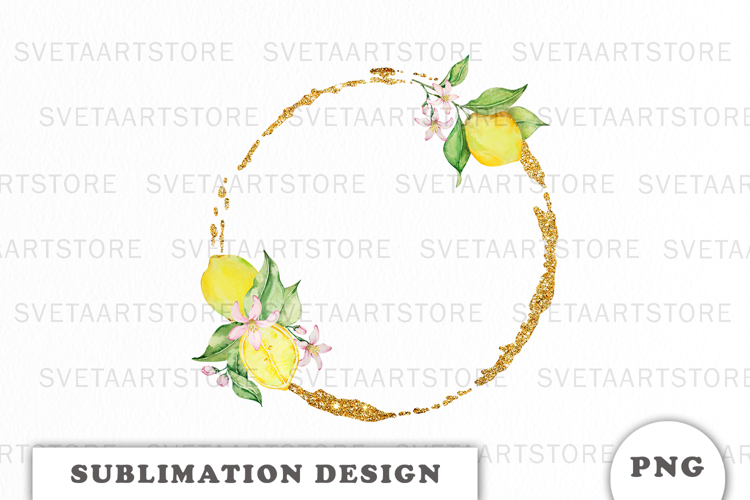 Watercolor Lemons Gold Frame png