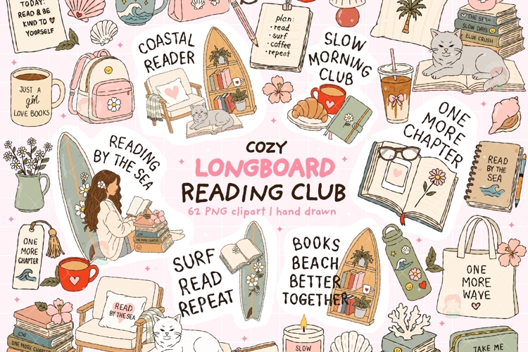Coastal Book Lover Clipart PNG Bundle