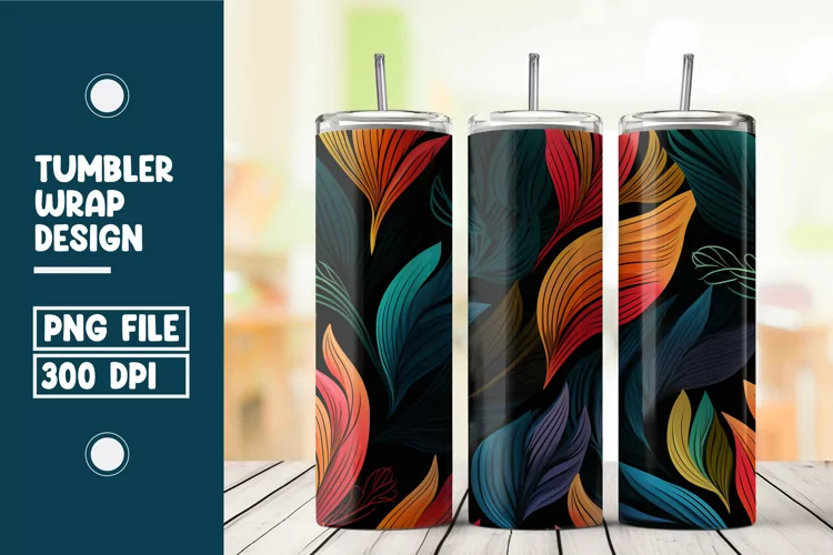 Colorful Abstract Leaves Tumbler Wrap Sublimation