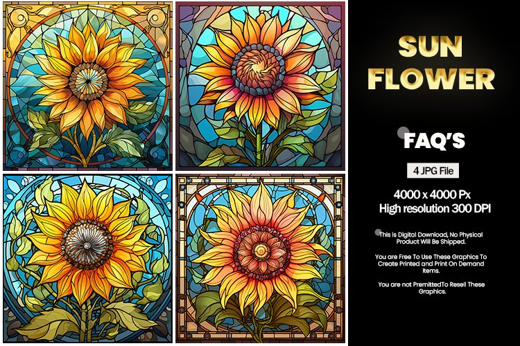 Stained Glass Sunflower Square Coaster - 04 Variations example image 1