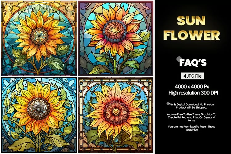 Stained Glass Sunflower Square Coaster - 04 Variations
