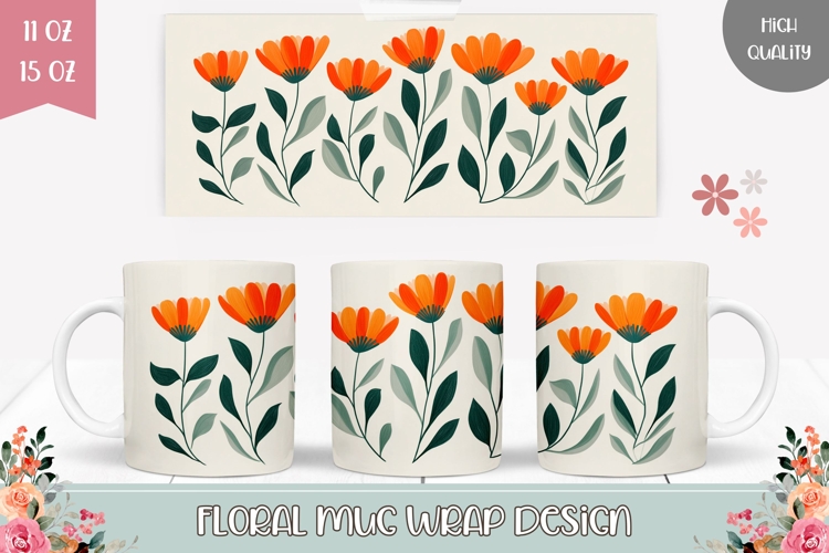Floral Mug Design, Spring Mug, Abstract Flowers Mug PNG