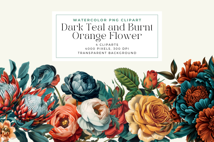 Dark Teal and Burnt Orange Wedding Flowers Clipart