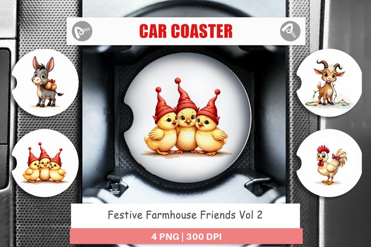 Festive Farmhouse Friends Car Coaster
