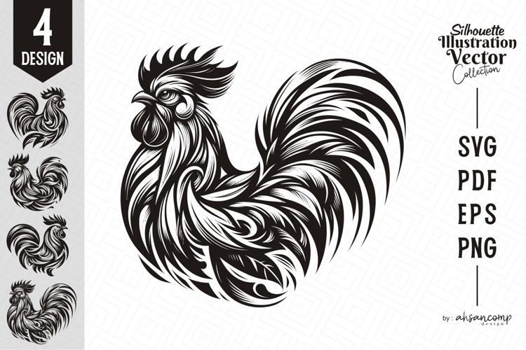 Artistic Rooster Silhouette Vector