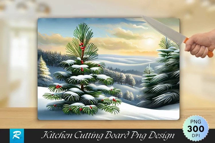 Pine and Mistletoe Cutting Board Sublimation Design