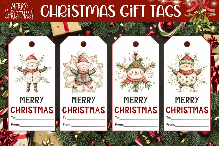 Watercolor Christmas Gift Tags, Cozy Snowman Gift Tag Design