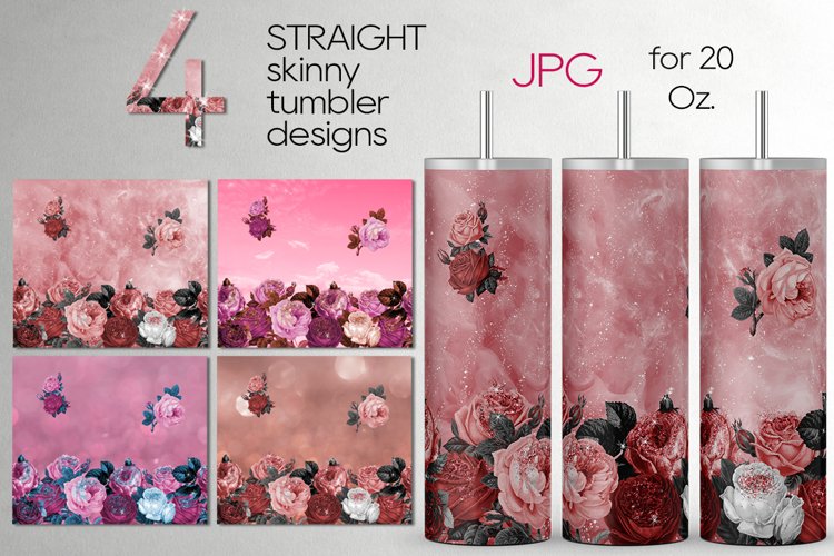Flower glitter Skinny tumbler design| Sublimation bundle