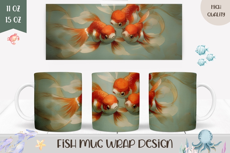 Goldfish Mug Wrap, Sea Mug Design, Ocean Mug Sublimation