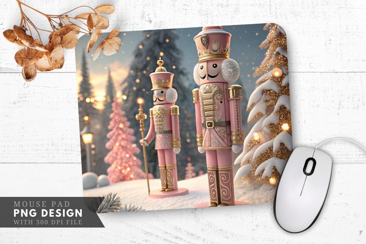 Whimsical Pink Nutcrackers in a Snowy Wonderland Mouse Pad