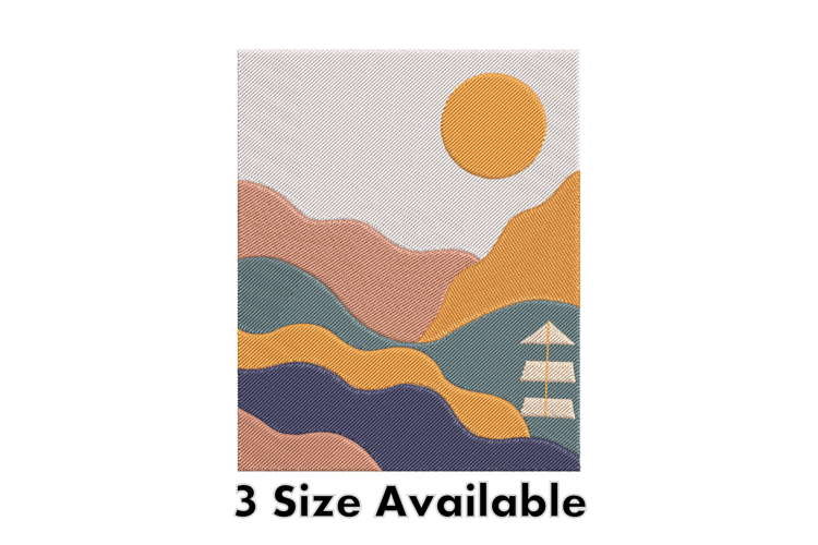 Sunset Landscape Waves Three Size Embroidery Design