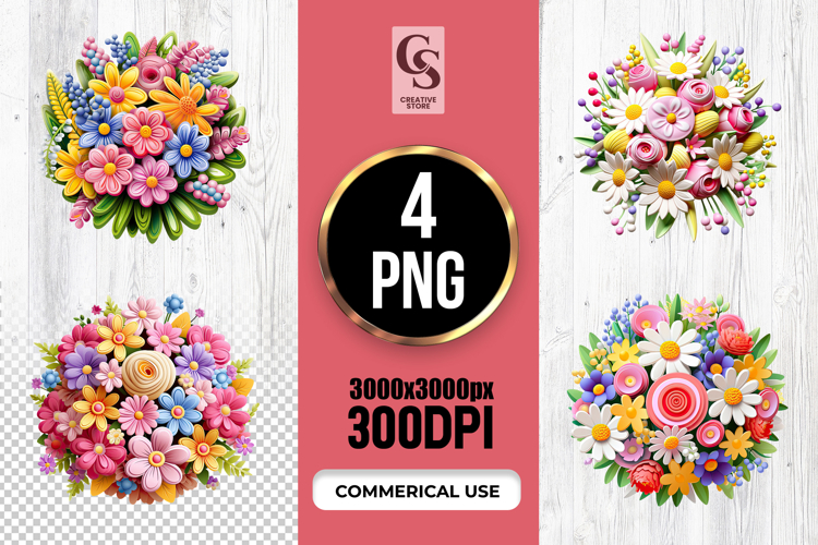 Bright Spring Floral Bouquet Round Sublimation PNG