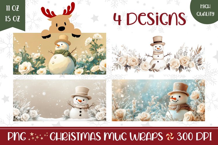 Christmas Snowman Mug Wrap Design, Winter Mug Sublimation