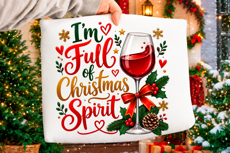 I'm Full of Christmas Spirit Wine Holiday T-Shirt Design