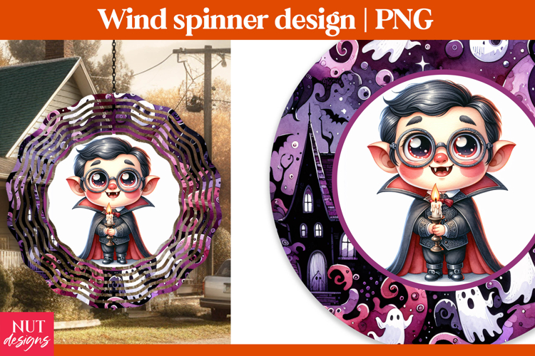 Cute Vampire wind spinner, Watercolor Halloween wind spinner