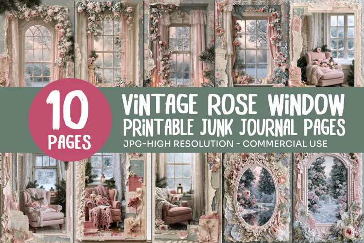 Vintage Rose Window Junk Journal Pages