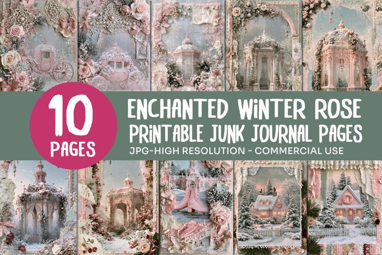 Enchanted Winter Rose Junk Journal Pages example image 1