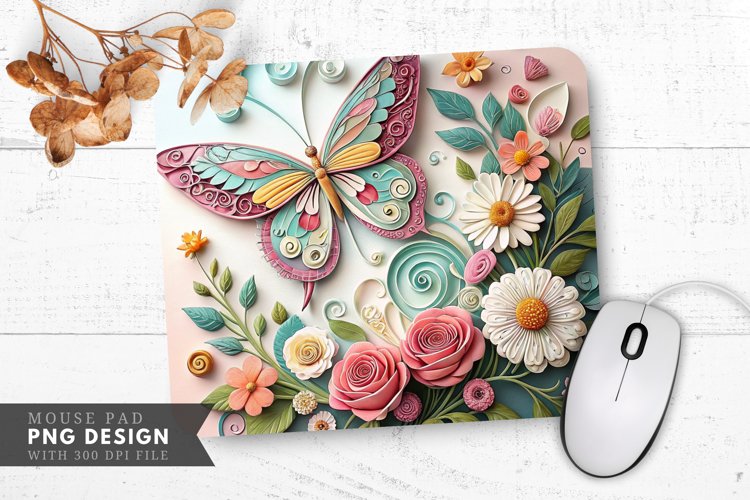 Butterfly Blossom Quilling Art Mouse Pad PNG Design example image 1