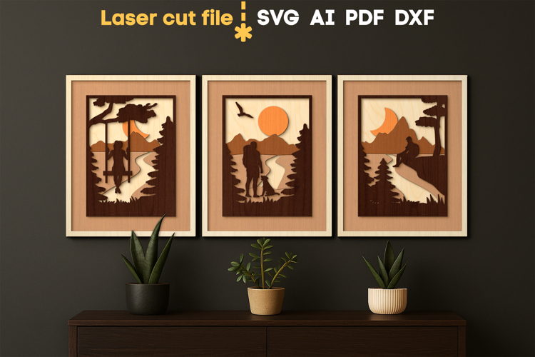 Camping Triptych SVG laser cut files for Glowforge