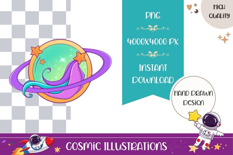Hand Drawn Cosmic Illustration, Colorful Planet PNG