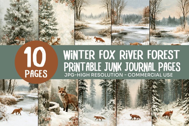 Winter Fox River Forest Junk Journal Pages example image 1
