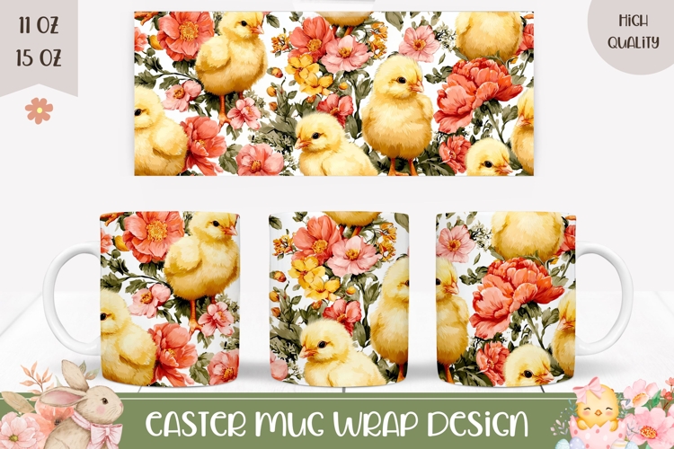 Easter Chick Mug Design, Floral Mug Sublimation