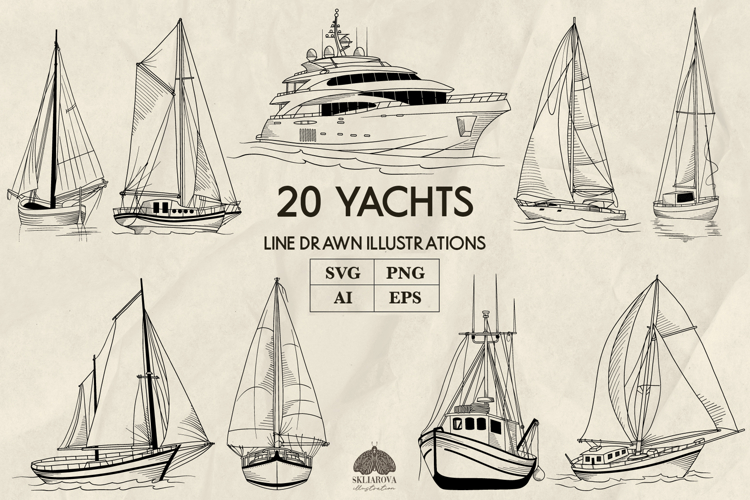Yachts line art collection Svg Png Eps