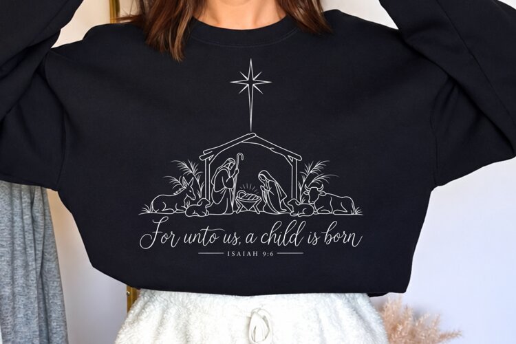 For Unto Us a Child Is Born Nativity PNG, Isaiah 9:6 Christi example image 1