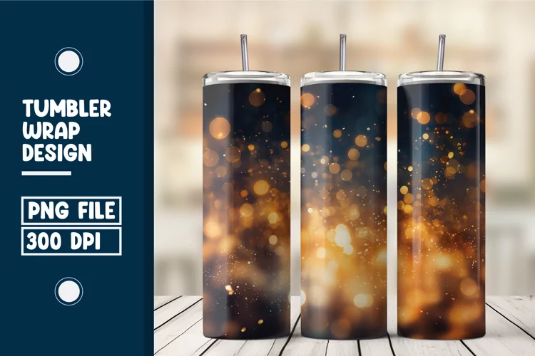 Golden Bokeh Lights Tumbler Wrap design