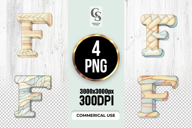 Decorative Letter F Alphabet Clipart Sublimation PNG