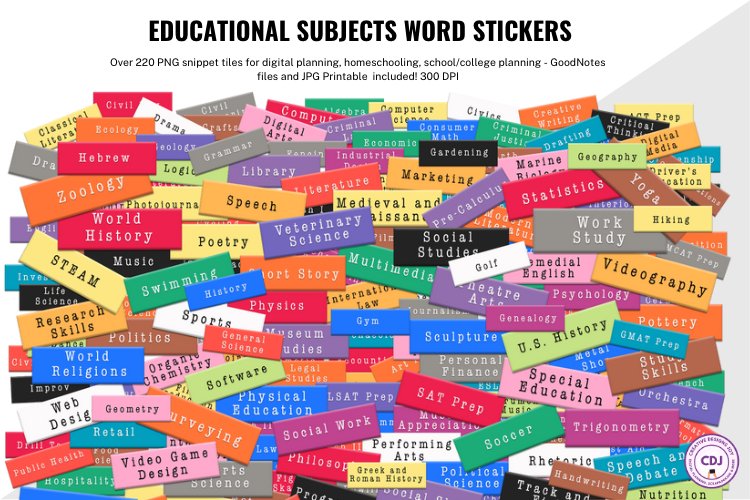 Class Subject Word Tile Stickers